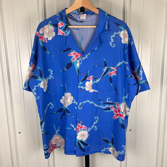 Vintage 90s Designer Collection Made in USA XL Hawaiian Floral Shirt - Picture 2 of 4